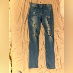 dark blue ripped skinny jeans, size : M